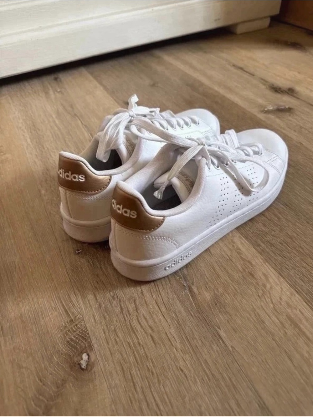 adidas White Sneakers with Gold Heel Tab